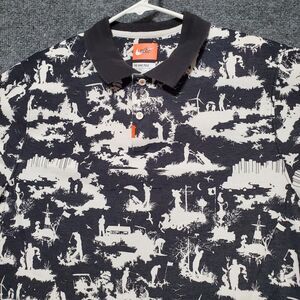 Nike Polo Shirt Mens Medium Black AOP Toile Golf Dri-Fit Outdoor AV5244-045 Y2K